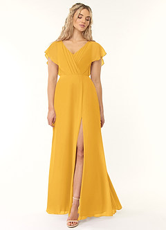 Azazie Rylee Bridesmaid Dresses Marigold A-Line Pleated Chiffon Dress image1