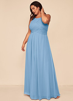 Azazie Ginger Brautjungfernkleider Eine Linie Halter Gefaltet Chiffon Kleid Puderblau image12