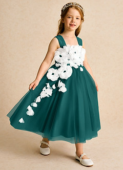Azazie Dovey Flower Girl Dresses Peacock Ball-Gown Bow Tulle Dress image6