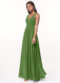 Azazie Keyla Brautjungfernkleider Eine Linie V-Hals Gefaltet Chiffon Kleid Basilikum image2