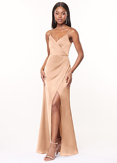 Azazie Maci Bridesmaid Dresses English Rose A-Line V-Neck Pleated Stretch Satin Dress image5