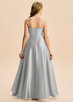 Azazie Eirlys Junior Vestido Prata de Cetim elástico de Linha A com Plissado image2