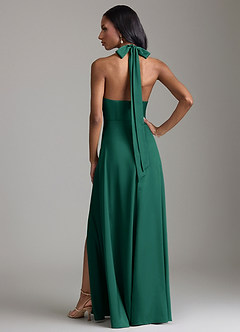 Azazie Tracie Bridesmaid Dresses Emerald A-Line Side Slit Stretch Satin Dress image2