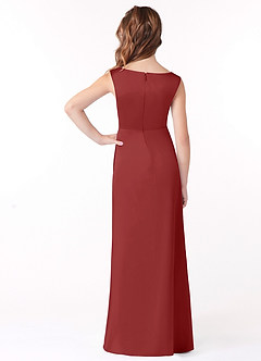 Azazie Sadia Junior Rust A-Line Pleated Matte Satin Dress image3