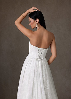 Azazie Adriana Wedding Dresses Diamond White A-Line Strapless Lace Dress image4