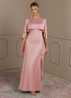 Azazie Eli Mère de la mariée Robes Robe Fourreau en Satin extensible Col de bateau Rose Poudré image4