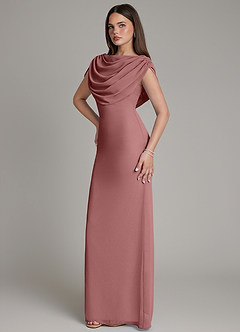 Azazie Hadley Robes de demoiselle d'honneur Robe Sirène en Mousseline de soie Plissée Rose Du Désert image9
