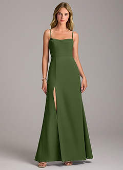 Azazie Tahlia Robes de demoiselle d'honneur Robe Trapèze en Mousseline de soie avec ceinture Olive image4