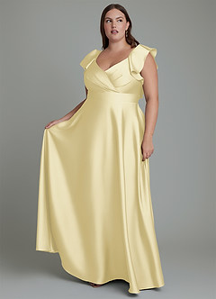 Azazie Leilani Bridesmaid Dresses Lemon Sorbet A-Line Ruched Stretch Satin Dress image10