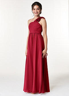 Azazie Flower Junior Scarlet A-Line Pleated Chiffon Dress image4