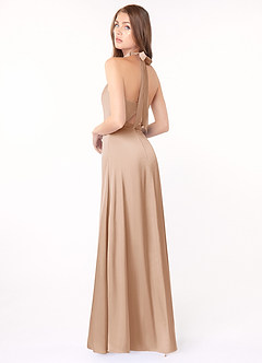 Azazie Delmar Bridesmaid Dresses English Rose A-Line Halter Bow Stretch Satin Dress image2