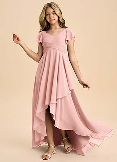 Azazie Caria Junior A-Linie Plissee Chiffon Kleid Rosettenrosa image1