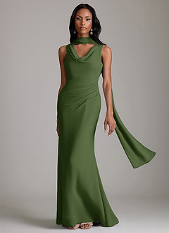Azazie Linelle Bridesmaid Dresses Olive Mermaid Pleated Chiffon Dress image1