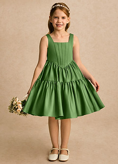 Azazie Myla Flower Girl Dresses Basil A-Line Pleated Matte Satin Dress image1