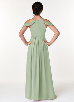 Azazie Seneca Junior Abito A-Line in Chiffon a Spalla Scoperta Verde Salvia image2