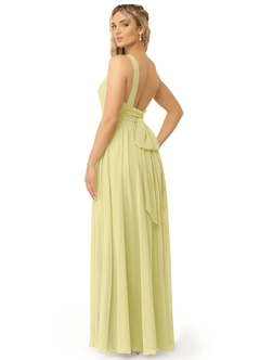 Azazie Kora Robes de demoiselle d'honneur Robe Trapèze en Mousseline de soie Plissée Sorbet Citron image3