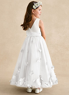 Azazie Vi Vestidos de florista Vestido Branco de Tule de Linha A com Sem mangas image4