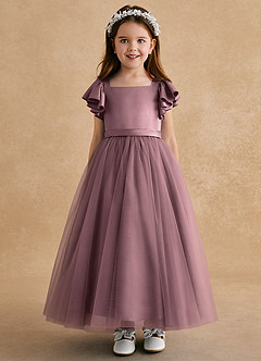 Azazie Suzy Robe Demoiselle D'honneur Fillette Robe Trapèze en Tulle avec manches Mauve Vintage image2