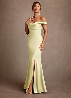 Azazie Boone Kleider für die Brautmutter Meerjungfrau-Linie Schulterfrei Stretch-Satin Kleid Zitronensorbet image4