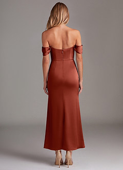 Azazie Saige Bridesmaid Dresses Terracotta Mermaid Off the Shoulder Stretch Satin Dress image8
