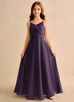 Azazie Umina Girls Formal Flower Girl Dresses Plum A-Line Pleated Matte Satin Dress image4