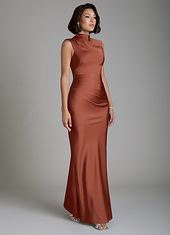 Azazie Lumia Bridesmaid Dresses Auburn Sheath Corset Stretch Satin Dress image4