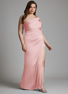 Azazie Wynter Bridesmaid Dresses Powder Pink Sheath One Shoulder Stretch Satin Dress image9