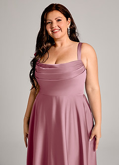 Azazie Shaude Bridesmaid Dresses Vintage Mauve A-Line Pleated Stretch Satin Dress image9
