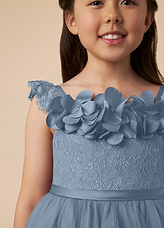 Azazie Demetra Flower Girl Dresses Dusty Blue A-Line Lace Tulle Dress image3