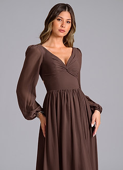 Azazie Teri Jurken voor bruidsmeisjes Jurk van Chiffon met A-Lijn Lange mouw Ganache image5