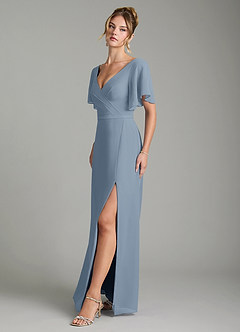 Azazie Ambrosia Bridesmaid Dresses Dusty Blue A-Line Pleated Chiffon Dress image4