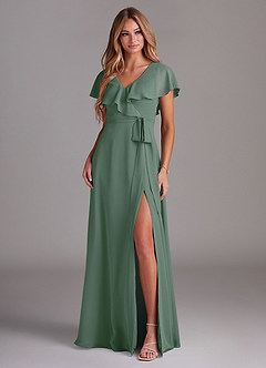 Azazie Lainey Bridesmaid Dresses Eucalyptus A-Line with Pockets Chiffon Dress image3