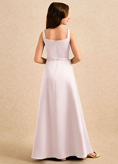 Azazie Emiko Girls Formal Flower Girl Dresses Blushing Pink A-Line Pleated Matte Satin Dress image2