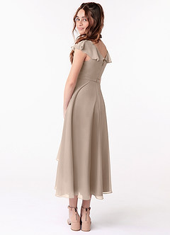 Azazie Posie Junior Taupe A-Line Ruched Chiffon Dress image4