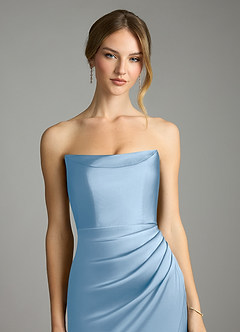 Azazie Leonis Bridesmaid Dresses Powder Blue Mermaid Pleated Stretch Satin Convertible Dress image4