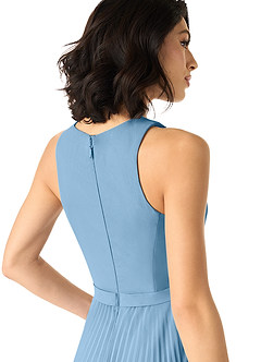 Azazie Lindie Bridesmaid Dresses Steel Blue A-Line Scoop Pleated Chiffon Dress image5