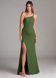Azazie Eren Bridesmaid Dresses Olive Sheath One Shoulder Chiffon Dress image3