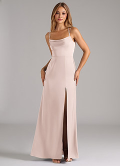 Azazie Callan Bridesmaid Dresses Blushing Pink A-Line Pleated Stretch Satin Convertible Dress image5