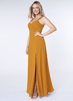 Azazie Nahrin Bridesmaid Dresses Butterscotch A-Line V-Neck Pleated Chiffon Dress image3