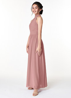 Azazie Iman Junior A-Linie Plissee Chiffon Kleid Altrosa image4