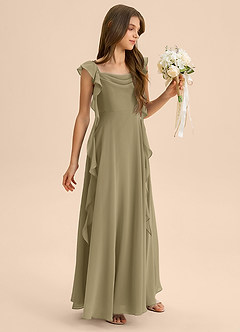 Azazie Carmin Junior Abito A-Line in Chiffon Increspato Verde Muschio image6