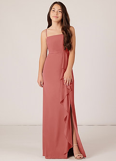 Azazie Kaylee Junior Jurk van Chiffon met A-Lijn met Riem Antieke Roos image1