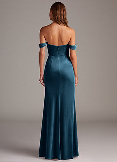 Azazie Saige Bridesmaid Dresses Blue Topaz Sheath Off the Shoulder Velvet Convertible Dress image5