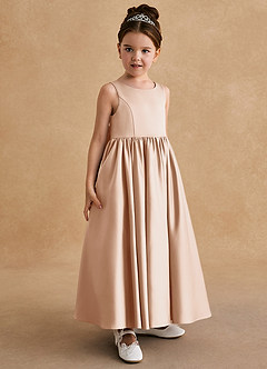 Azazie Bettie Blumenmädchenkleider A-Linie Schleifen Matte Satin Kleid Englisches Rosa image4