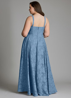 Azazie Shaude Abiti da Damigella Abito A-Line in Burnout Floreale Plissettato Blu Acciaio image9