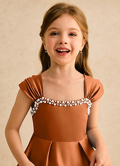 Azazie Yosemite Jurken voor bloemenmeisjes Baljurk Jurk van Mat Satijn Sweetheart Halslijn Koper image7