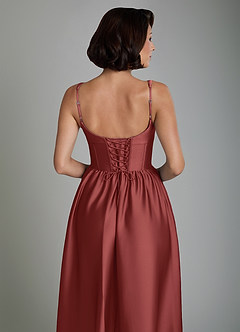 Azazie Mona Brautjungfernkleider A-Linie Korsett Stretch-Satin Kleid Terrakotta image6