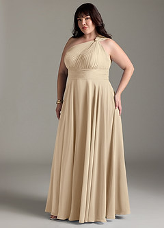 Azazie Charlize Bridesmaid Dresses Champagne A-Line One Shoulder Chiffon Dress image11