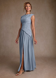 Azazie Kalleen Mother of the Bride Dresses Dusty Blue A-Line Pleated Chiffon Dress image4