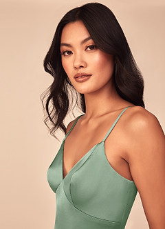Azazie Dottie Jurken voor bruidsmeisjes Jurk van Stretch Satijn met A-Lijn Matcha image6